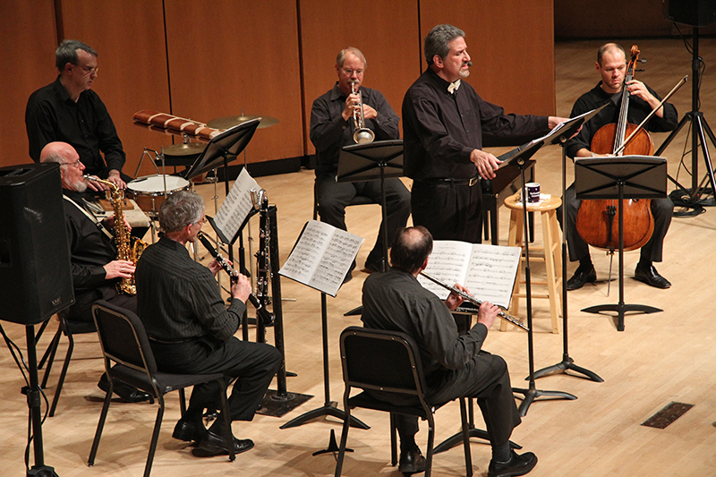 An ensemble performs in Pick-Staiger Concert Hall